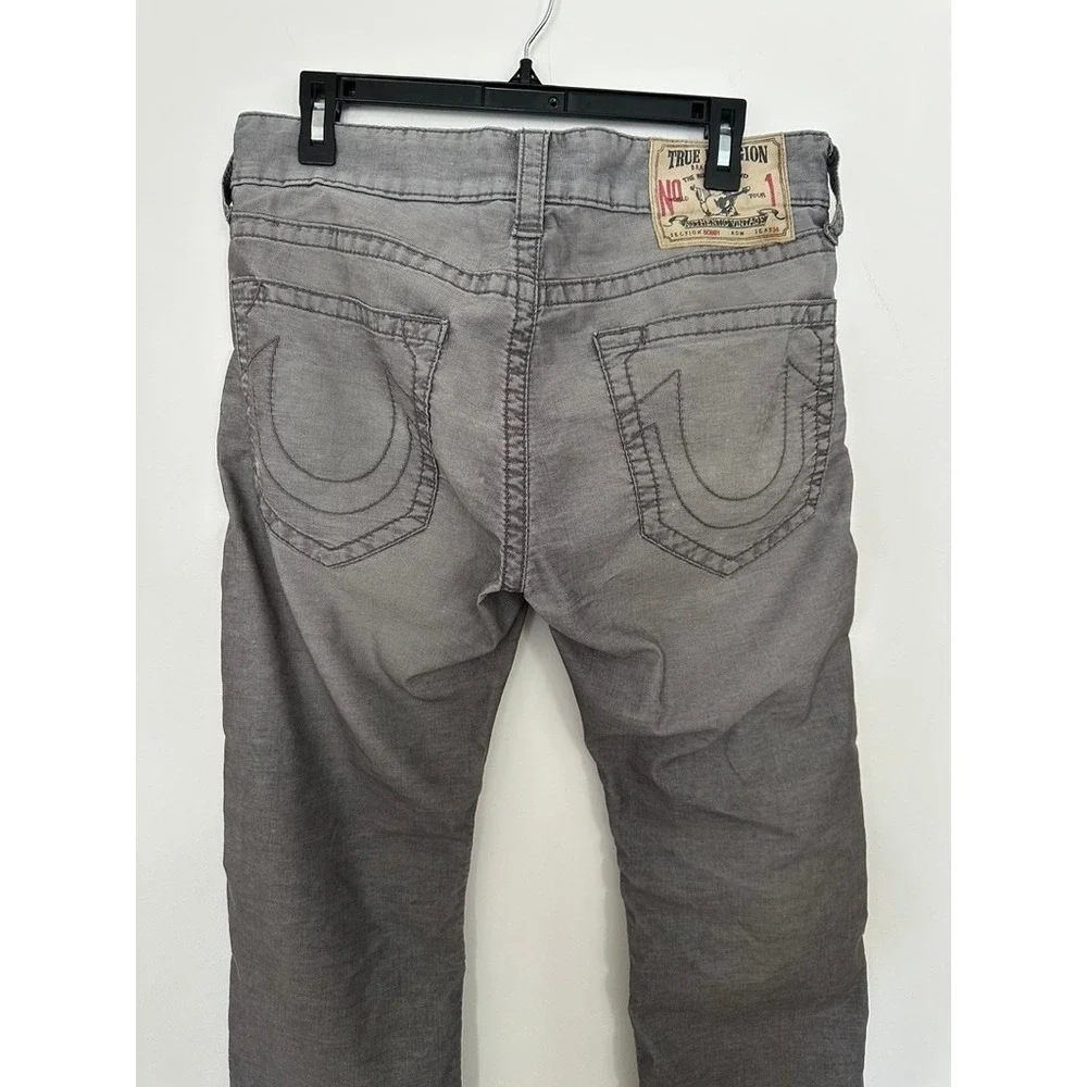 Y2K True Religion Bobby Corduroy Jeans 33 Regular Straight Gray Flap Pocket
